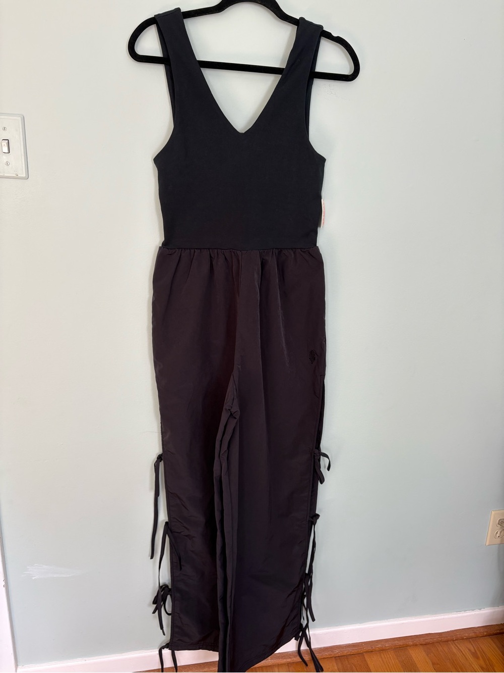 FP Movement by Free People Black Sleeveless V-Neck Jumpsuit with Side Ties